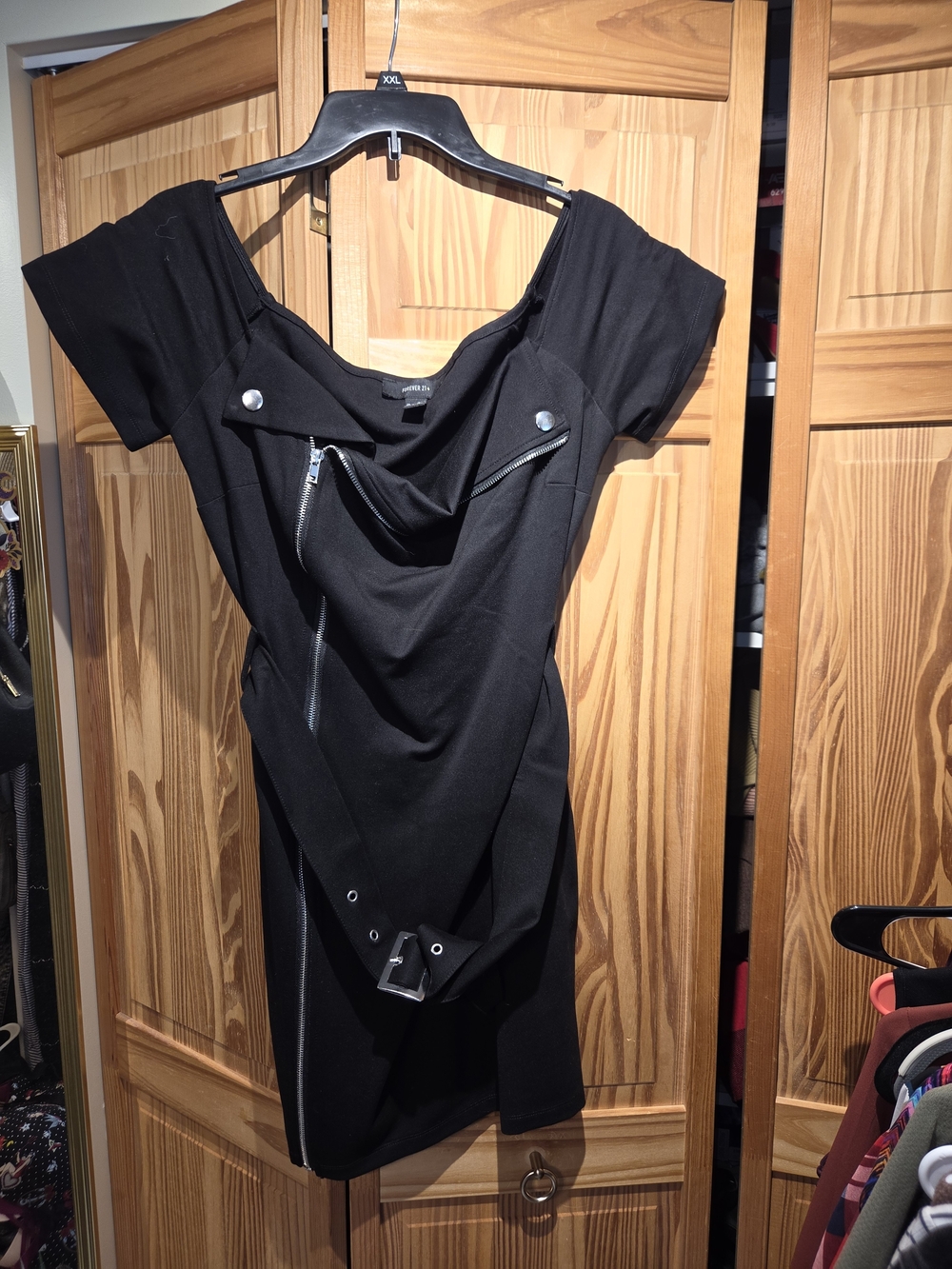 Black Off-Shoulder Moto Style Women’s Dress Forever 21